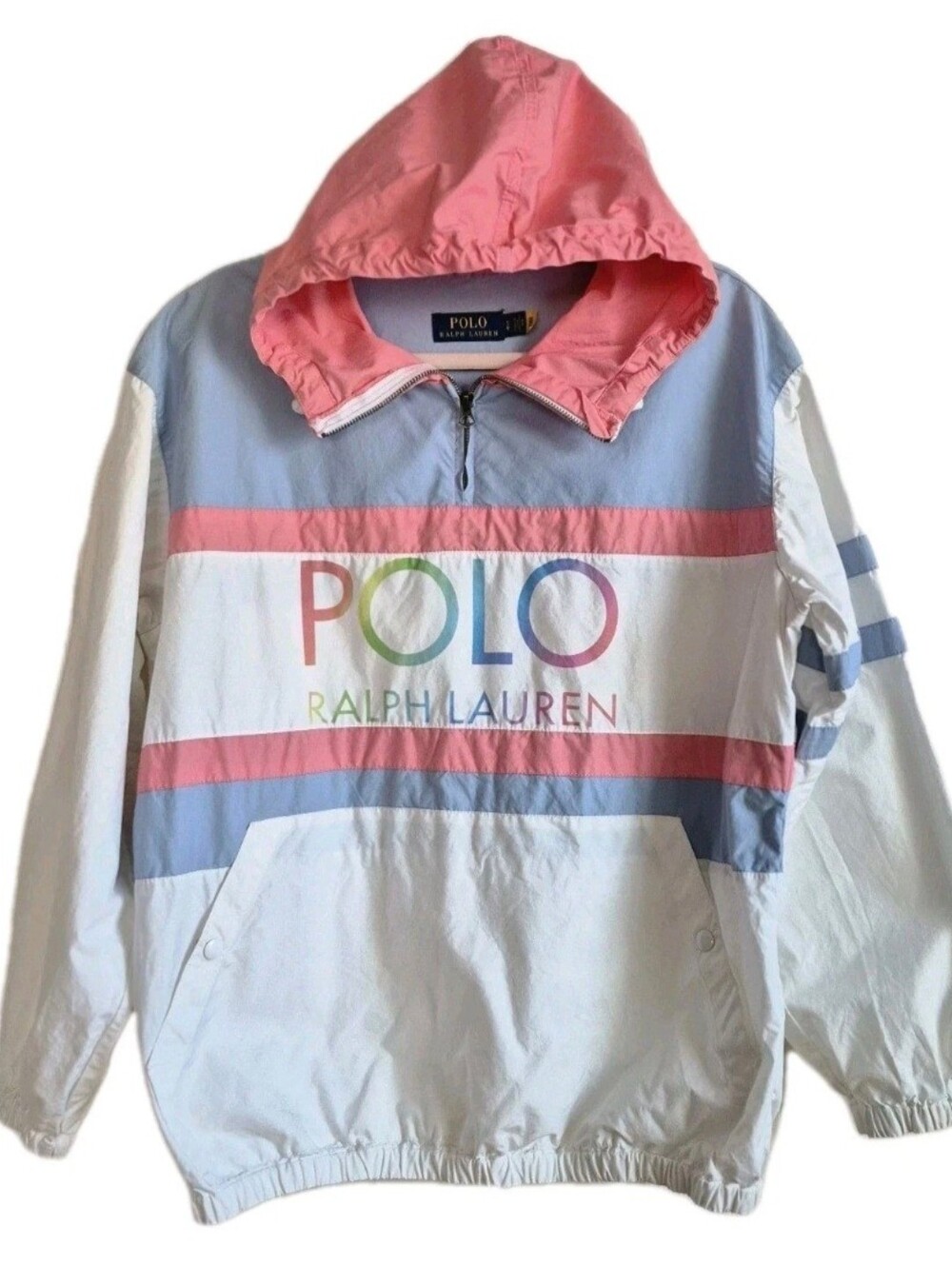 Polo Ralph Lauren Hooded Anorak Womens S Oversized 1/4 Zip Colorblock Nautical